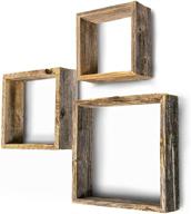 🏚️ set of 3 barnwoodusa rustic square floating wood shadowbox shelves for home decor in natural weathered gray logo