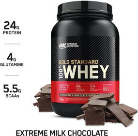 img 3 attached to 🍫 Authentic Optimum Nutrition Gold Standard Whey Protein Powder, Extreme Milk Chocolate, 2 Pound - Top Quality, Packaging May Vary