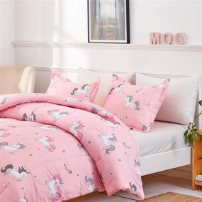 img 1 attached to 🦄 UOZZI BEDDING 3 PC Unicorn Comforter Twin Pink with Stars and Rainbows: All-Season Bed Comforters for Kids, Teens, and Women - 100% Microfiber, 68x88, with 2 Pillow Shams