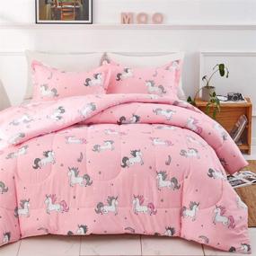 img 3 attached to 🦄 UOZZI BEDDING 3 PC Unicorn Comforter Twin Pink with Stars and Rainbows: All-Season Bed Comforters for Kids, Teens, and Women - 100% Microfiber, 68x88, with 2 Pillow Shams