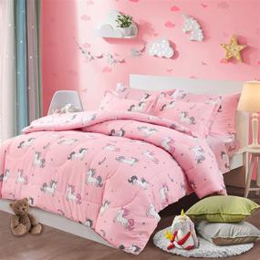 img 4 attached to 🦄 UOZZI BEDDING 3 PC Unicorn Comforter Twin Pink with Stars and Rainbows: All-Season Bed Comforters for Kids, Teens, and Women - 100% Microfiber, 68x88, with 2 Pillow Shams