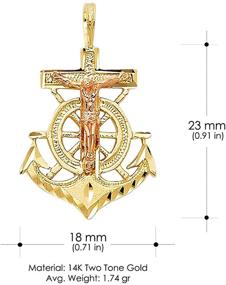 img 1 attached to 🔱 Ioka - Small Pendant for Necklace or Chain: 14K Two Tone Gold Religious Crucifix Anchor Charm