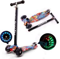 🛴 jipemtra kids scooters: 3 wheel t-bar balance riding kick scooters with foldable and height adjustable design, led pu flashing lights, and graffiti pattern - perfect christmas birthday gift for kids logo