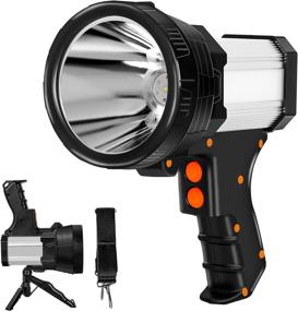 img 4 attached to 🔦 10000mAh Rechargeable Spotlight: Ultra-Bright 10000 Lumens, IP65 Waterproof Handheld Flashlight with 6 Light Modes and Collapsible Tripod