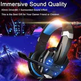 img 2 attached to 🎧 BlueFire Stereo Gaming Headset – PS4, PC, Xbox One Controller Compatible, Noise Cancelling Over Ear Headphones with Mic, LED Light, Bass Surround, Soft Memory Earmuffs – Suitable for Laptop, Nintendo Switch Games (Blue)