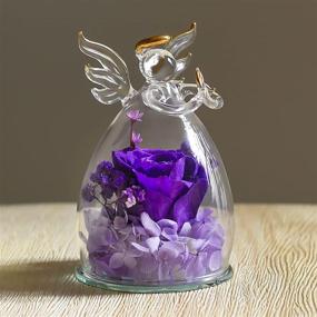 img 3 attached to Astounding Real Rose in Glass Dome: Preserved Rose with Angel Figurines - Ideal Flower Gifts for Women on Valentine's Day, Anniversary, Mother's Day, Children's Day, Birthday, Thanksgiving, Christmas (Purple)