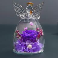 astounding real rose in glass dome: preserved rose with angel figurines - ideal flower gifts for women on valentine's day, anniversary, mother's day, children's day, birthday, thanksgiving, christmas (purple) logo