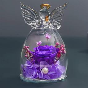 img 4 attached to Astounding Real Rose in Glass Dome: Preserved Rose with Angel Figurines - Ideal Flower Gifts for Women on Valentine's Day, Anniversary, Mother's Day, Children's Day, Birthday, Thanksgiving, Christmas (Purple)