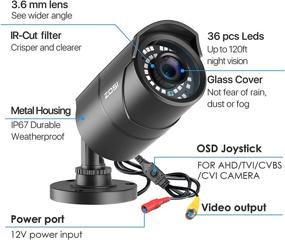img 3 attached to 📷 Камера видеонаблюдения ZOSI 1080p Hybrid для улицы и внутреннего использования, 2.0MP HD 1920TVL, 4-в-1 HD-CVI/TVI/AHD/960H аналоговая CVBS, 36 светодиодов, ночное видение IR на расстоянии до 120 футов, угол обзора 105°, камера-брелокы (чёрная)