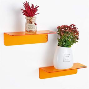 img 4 attached to OAPRIRE Small Acrylic Floating Wall Shelves Set of 2 - Maximize Wall Space, 9 Inch Adhesive Display Shelf for Security Cameras/Smart Speaker/Action Figures, with Cable Clips - Clear Orange