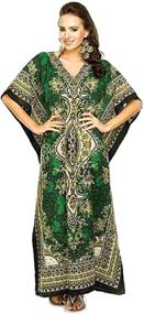 img 2 attached to 👗 THREE EYE STORE Women's Tribal Ethnic Print Kaftan Dress Beach Cover Up - Plus Size V-Neck Loose Kimono Maxi Dress