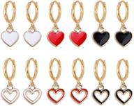 🎁 wuweijiajia 6 pairs heart-shaped huggie hoop earrings - black, white, red 14k gold enamel hypoallergenic dangle drop earrings set for women, girls - stunning statement jewelry gifts, unique and wonderful logo