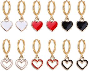 img 4 attached to 🎁 Wuweijiajia 6 Pairs Heart-shaped Huggie Hoop Earrings - Black, White, Red 14k Gold Enamel Hypoallergenic Dangle Drop Earrings Set for Women, Girls - Stunning Statement Jewelry Gifts, Unique and Wonderful