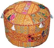 🧡 aakriti gallery ethnic embroidered pouf cover, indian cotton round ottoman pouf cover - only (orange, 18x13) logo