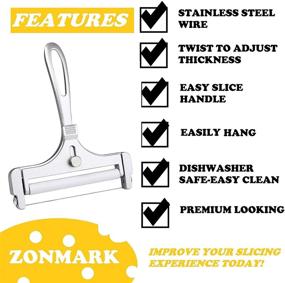 img 1 attached to 🧀 ZONMARK Adjustable Thickness Cheese Slicer for Block Cheese - Stainless Steel Wire Cutter for Soft & Semi-Hard Cheeses - Ergonomic, Dishwasher Safe - Gray