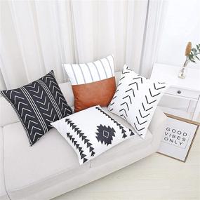 img 1 attached to 🌿 LYDTICK Boho Throw Pillow Covers 18x18 - Decorative Farmhouse Pillowcases with Faux Leather & Modern Geometric Design for Couch, Bed, Home Décor - Pack of 6