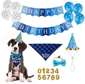 img 4 attached to 🐶 TCBOYING Dog Birthday Party Supplies: Boy Bandana Triangle Hat, Scarfs, Flag Balloon, Bow Tie, Number Decorations - Ultimate Doggie Birthday Party Set!