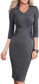 img 4 attached to 👗 HOMEYEE Women's 3/4 Sleeve Striped Professional Business Pencil Dress B479