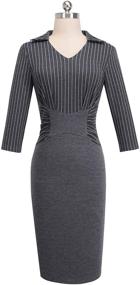 img 3 attached to 👗 HOMEYEE Women's 3/4 Sleeve Striped Professional Business Pencil Dress B479
