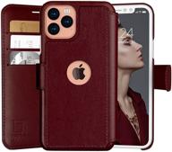 lupa iphone 12 pro max case wallet with card holder - men and women, faux leather flip luxury cover in burgundy logo