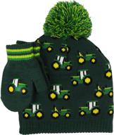 top-quality john deere boys' green winter cap with mittens for toddlers logo