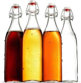 img 4 attached to Airtight Swing-Top Square Glass Bottle - 33.75 oz (4 Pack) Ideal for Oil, Vinegar, Homemade Juices and More - Flip-Top Design Perfect for Beverages and Smoothies (Not Suitable for Carbonated Drinks)