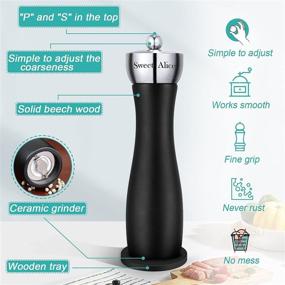 img 3 attached to 🧂 Refillable Salt and Pepper Grinder Set - Beech Wood Pepper Mill with Ceramic Mechanism - Solid and Durable Salt Grinders for Sea Salt and Black Peppercorn (8'', Black Set of 2)