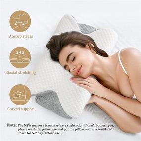 img 2 attached to 🌙 Ортопедическая подушка Coolplus Memory Foam для шеи: идеальная поддержка для шеи и плеч для облегчения боли - идеально для спящих на животе + съемный серо-белый чехол, который можно стирать