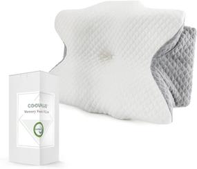 img 4 attached to 🌙 Ортопедическая подушка Coolplus Memory Foam для шеи: идеальная поддержка для шеи и плеч для облегчения боли - идеально для спящих на животе + съемный серо-белый чехол, который можно стирать