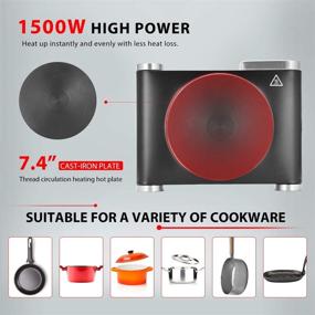 img 2 attached to 🔥 VIVOHOME Портативная электрическая нагревательная плита 1500W с чугунной плитой диаметром 7,4 дюйма: для использования внутри помещений и на открытом воздухе, регулируемый температурный контроль, в комплекте прилагаются варежки.