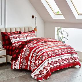 img 2 attached to 🎅 Christmas Red Snowflake Queen Size Bed in a Bag 7-Piece Comforter Set: Holiday Style, Soft Microfiber, Reversible Bed Duvet Set