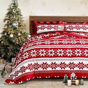 img 4 attached to 🎅 Christmas Red Snowflake Queen Size Bed in a Bag 7-Piece Comforter Set: Holiday Style, Soft Microfiber, Reversible Bed Duvet Set