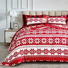 img 1 attached to 🎅 Christmas Red Snowflake Queen Size Bed in a Bag 7-Piece Comforter Set: Holiday Style, Soft Microfiber, Reversible Bed Duvet Set