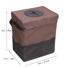 img 2 attached to 🚗 Leather Car Trash Can with Lid and Storage Pockets - Waterproof SUV Car Garbage Can, Leak-Proof Trash Bin for Auto Car Trash Bag (Large, Brown)