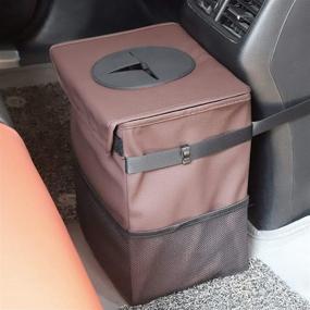 img 4 attached to 🚗 Leather Car Trash Can with Lid and Storage Pockets - Waterproof SUV Car Garbage Can, Leak-Proof Trash Bin for Auto Car Trash Bag (Large, Brown)
