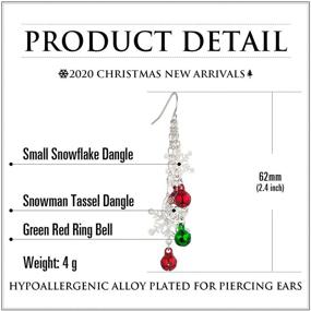 img 3 attached to 🔔 RareLove Christmas Ring Bell Piercing Dangle Earrings Snowman Snowflake - Silver Plated Alloy Holiday Jewelry for Women Girls, Three Layered Design