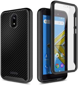 img 3 attached to 📱 E-Began Full-Body Shockproof Bumper Case Cover with Built-in Screen Protector for BLU Wiko Ride (W-U300), Vision 2 (U304AC), AT&T Radiant Core (U304A), Cricket Icon - Carbon Fiber Design