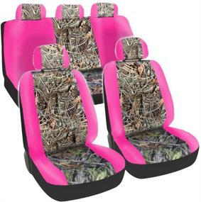 img 4 attached to 🌸 Women's Pink Camo Seat Covers - Maple Forest Tree Leaf Pattern for Trucks, SUVs, and Cars - 9pc Set with Low Back Design