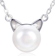 🐱 fashionable pearl cat necklace for cat lovers: women, teens, and girls - freshwater cultured, sterling silver plated, 16-inch with extender - perfect for halloween! logo