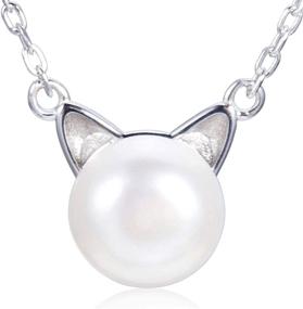 img 4 attached to 🐱 Fashionable Pearl Cat Necklace for Cat Lovers: Women, Teens, and Girls - Freshwater Cultured, Sterling Silver Plated, 16-Inch with Extender - Perfect for Halloween!