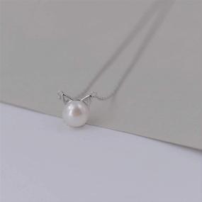 img 3 attached to 🐱 Fashionable Pearl Cat Necklace for Cat Lovers: Women, Teens, and Girls - Freshwater Cultured, Sterling Silver Plated, 16-Inch with Extender - Perfect for Halloween!