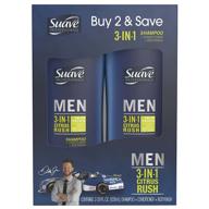 🍊 suave men 3 in 1 shampoo conditioner body wash, citrus rush – effective cleansing, 28 oz, 2 count logo