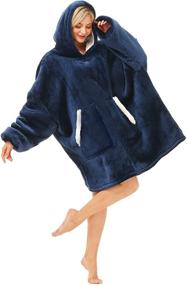 img 4 attached to 🧥 Cozy up in Style with Navy Oversized Hooded Sweatshirt Hoodie Blanket - Perfect for Adults, Women, Girls, Teenagers, and Men!