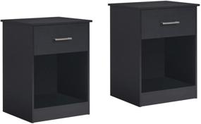 img 2 attached to 🌙 Black Wooden Nightstand Set of 2, Reettic End Table with Sliding Drawer and Opening Shelf, Sofa Side Table for Bedroom, RCTG101B02