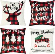 🎄 enhance your home decor with ouddy christmas pillow covers: set of 4 farmhouse buffalo check plaid 18x18 throw pillows, perfect linen winter holiday cushion cases for couch sofa logo