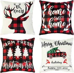 img 4 attached to 🎄 Enhance Your Home Decor with Ouddy Christmas Pillow Covers: Set of 4 Farmhouse Buffalo Check Plaid 18x18 Throw Pillows, Perfect Linen Winter Holiday Cushion Cases for Couch Sofa