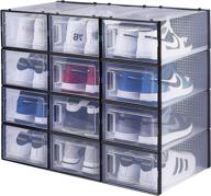 👟 risetex 12 pack shoe box storage containers: clear plastic stackable with lids for organized closet and drawer type tennis shoe bins storage логотип