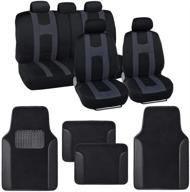 🚗 full set combo: bdk forza series charcoal gray seat covers with car floor mats – front and rear bench seat cover &amp; floor mat protector set, interior accessories for auto truck van suv logo