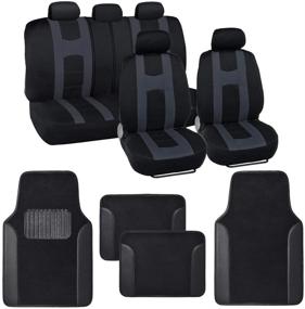 img 4 attached to 🚗 Full Set Combo: BDK Forza Series Charcoal Gray Seat Covers with Car Floor Mats – Front and Rear Bench Seat Cover &amp; Floor Mat Protector Set, Interior Accessories for Auto Truck Van SUV