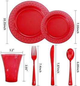 img 2 attached to 🎄 BUCLA 20 Guest Red Plastic Plates With Disposable Cutlery & Plastic Cups - Complete Red Disposable Tableware Set for Christmas & Parties - 40 Plates, 20 Cups, 60 Silverware